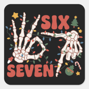 Funny Xmas 67 Skeleton Hand Six Seven Christmas Square Sticker