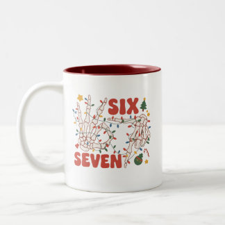 Funny Xmas 67 Skeleton Hand Six Seven Christmas Two-Tone Coffee Mug