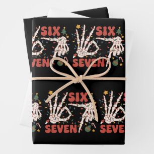 Funny Xmas 67 Skeleton Hand Six Seven Christmas  Wrapping Paper Sheet