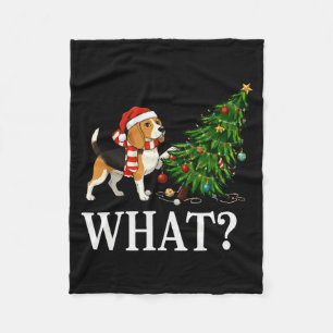 Funny Xmas Beagle Pushing Christmas Tree Over Dog Fleece Blanket