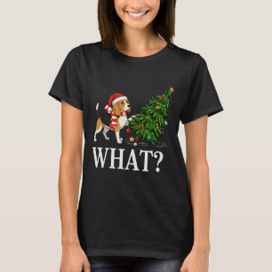 Funny Xmas Beagle Pushing Christmas Tree Over Dog  T-Shirt