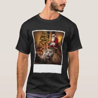 Funny Xmas Cat Selfie with Santa Claus Gifts Chris T-Shirt