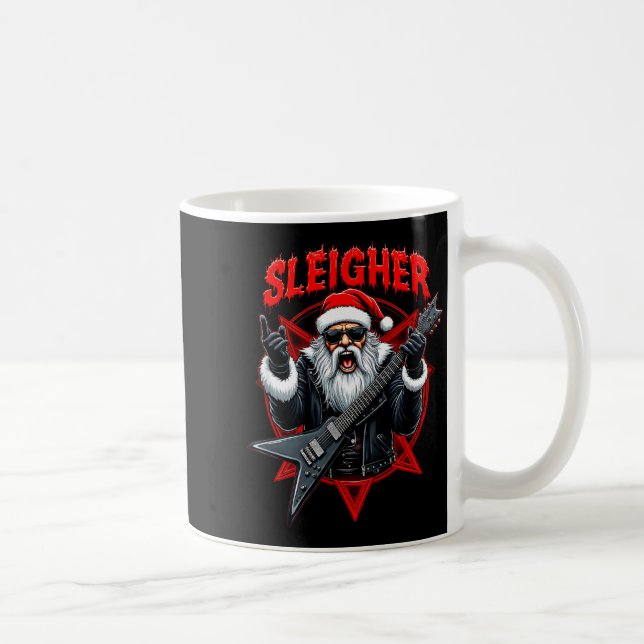 Funny Xmas Christmas Guitar Santa Sleigher Heavy M Coffee Mug (Right)