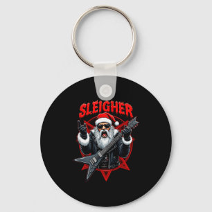 Funny Xmas Christmas Guitar Santa Sleigher Heavy M Key Ring