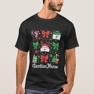 Funny Xmas Coquette Bow Santa Cardiac Nurse Christ T-Shirt