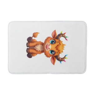 Funny Xmas Cow Lights Boys Girls Cute Highland Cow Bath Mat