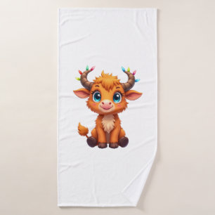 Funny Xmas Cow Lights Boys Girls Cute Highland Cow Bath Towel