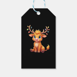 Funny Xmas Cow Lights Boys Girls Cute Highland Cow Gift Tags