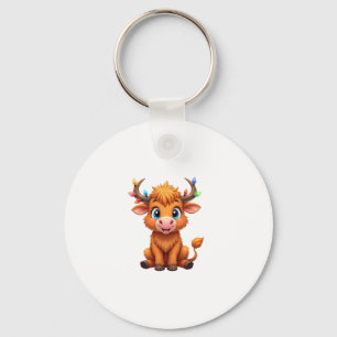Funny Xmas Cow Lights Boys Girls Cute Highland Cow Key Ring