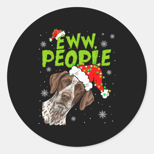 Funny Xmas Ew People Gsp Dogs Lover Pajamas Men Wo Classic Round Sticker (Front)