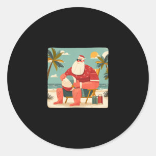 Funny Xmas Graphic With Beach Santa And Vacation L Classic Round Sticker
