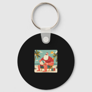 Funny Xmas Graphic With Beach Santa And Vacation L Key Ring