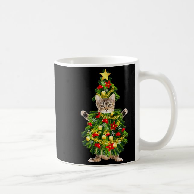 Funny Xmas Holiday Cat Christmas Tree For Cat Kitt Coffee Mug (Right)