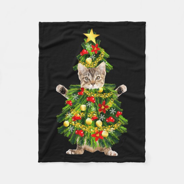 Funny Xmas Holiday Cat Christmas Tree For Cat Kitt Fleece Blanket (Front)