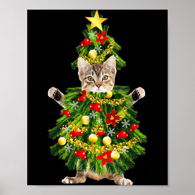 Funny Xmas Holiday Cat Christmas Tree For Cat Kitt Poster (Front)