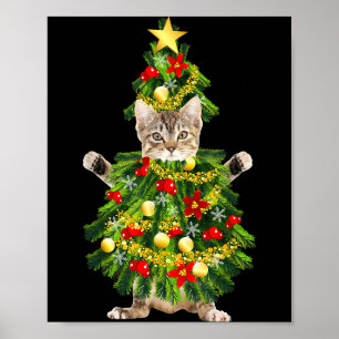 Funny Xmas Holiday Cat Christmas Tree For Cat Kitt Poster