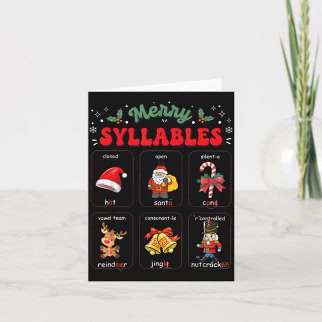 Funny Xmas Holiday Christmas Syllables Reading Tea Card (Front)