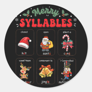 Funny Xmas Holiday Christmas Syllables Reading Tea Classic Round Sticker