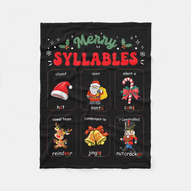 Funny Xmas Holiday Christmas Syllables Reading Tea Fleece Blanket (Front)