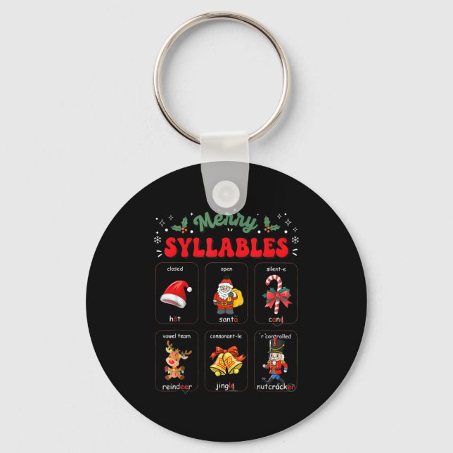 Funny Xmas Holiday Christmas Syllables Reading Tea Key Ring (Front)
