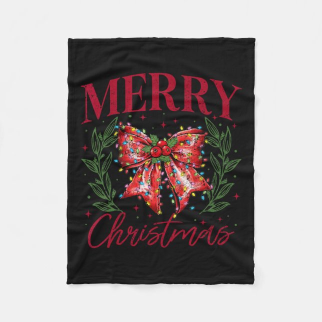 Funny Xmas Holiday Coquette Bow Merry Christmas  Fleece Blanket (Front)
