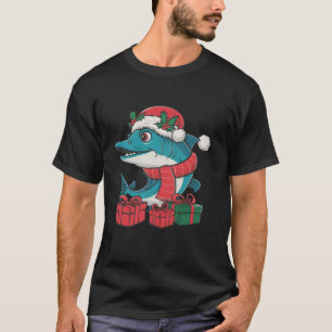 Funny Xmas Holiday Santa Hat Barracuda Fish Christ T-Shirt