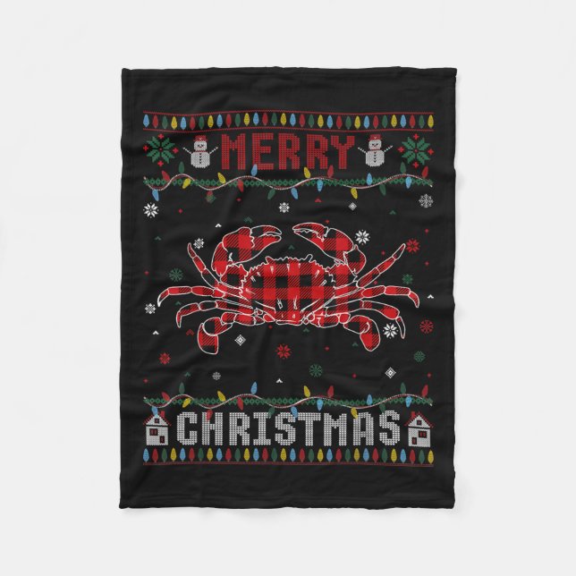 Funny Xmas Lighting Crab Lovers Ugly Christmas Swe Fleece Blanket (Front)