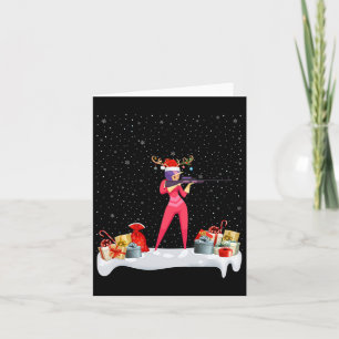 Funny Xmas Lighting Reindeer Santa Hat Biathlon Ch Card