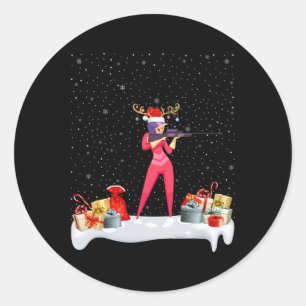 Funny Xmas Lighting Reindeer Santa Hat Biathlon Ch Classic Round Sticker