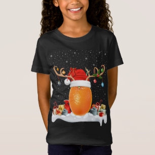 Funny Xmas Lighting Reindeer Santa Hat Orange Chri T-Shirt