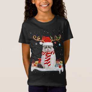Funny Xmas Lighting Reindeer Santa Hat Ragdoll Cat T-Shirt