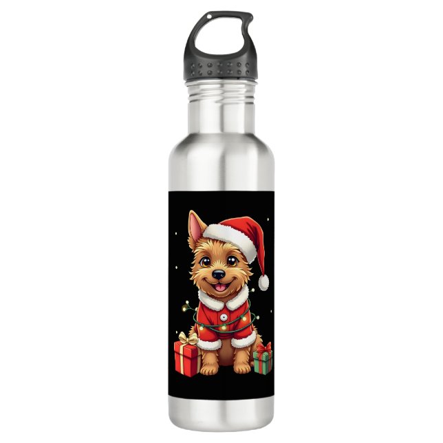 Funny Xmas Lighting Santa Border Terrier Dog Chris 710 Ml Water Bottle (Front)
