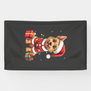 Funny Xmas Lighting Santa Border Terrier Dog Chris Banner