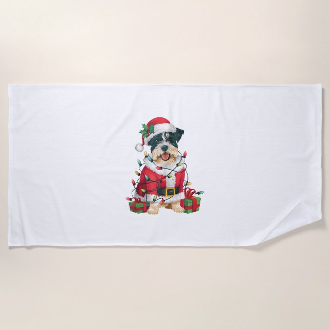 Funny Xmas Lighting Santa Border Terrier Dog Chris Beach Towel (Front)