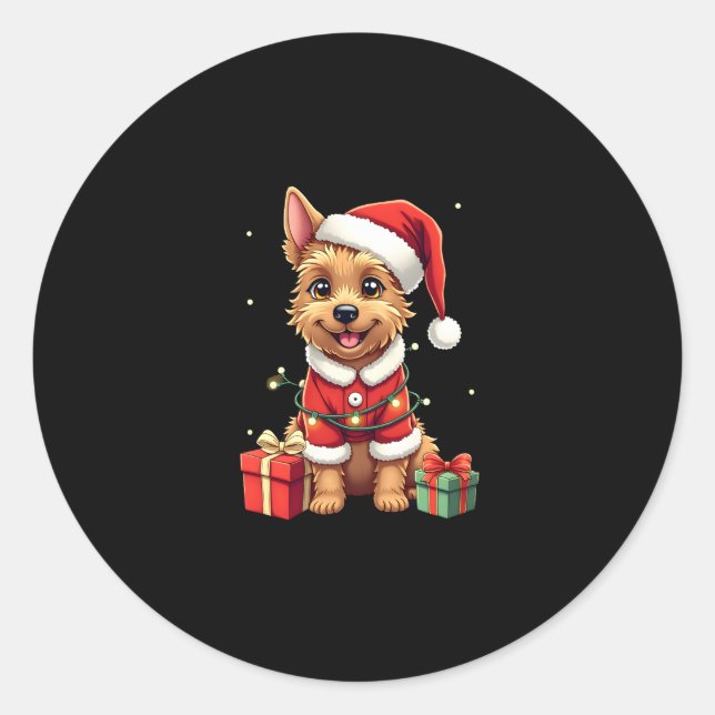Funny Xmas Lighting Santa Border Terrier Dog Chris Classic Round Sticker (Front)