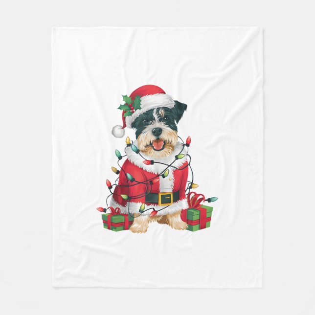 Funny Xmas Lighting Santa Border Terrier Dog Chris Fleece Blanket (Front)