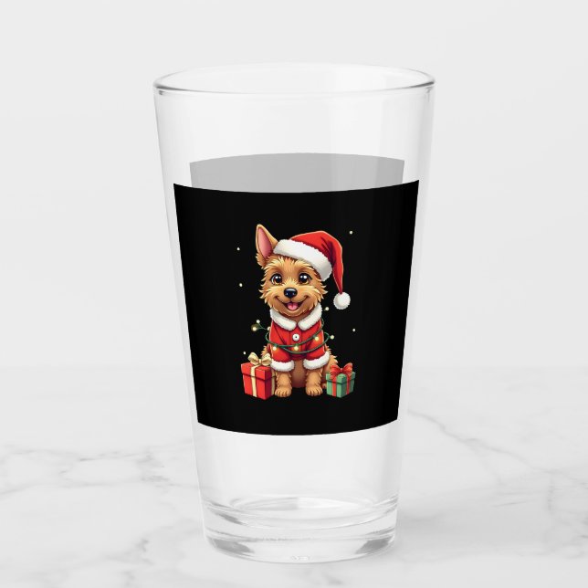 Funny Xmas Lighting Santa Border Terrier Dog Chris Glass (Front)