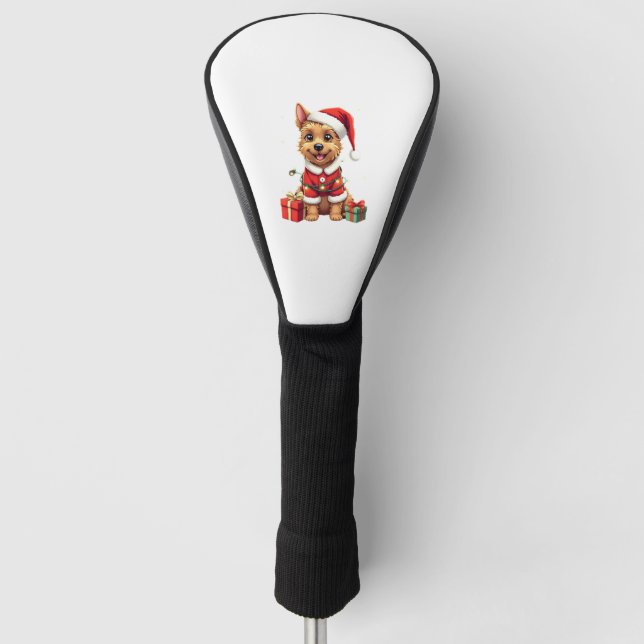 Funny Xmas Lighting Santa Border Terrier Dog Chris Golf Head Cover (Front)