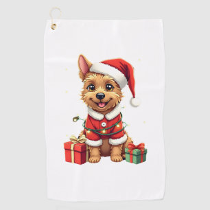 Funny Xmas Lighting Santa Border Terrier Dog Chris Golf Towel