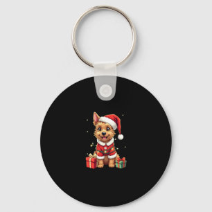 Funny Xmas Lighting Santa Border Terrier Dog Chris Key Ring