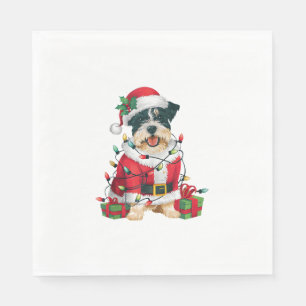 Funny Xmas Lighting Santa Border Terrier Dog Chris Napkin