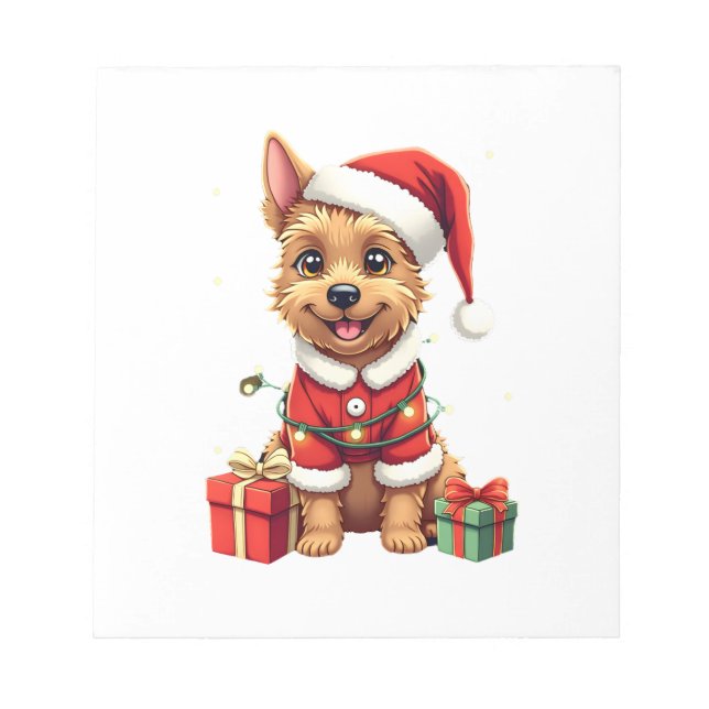Funny Xmas Lighting Santa Border Terrier Dog Chris Notepad (Front)