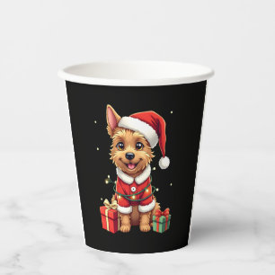 Funny Xmas Lighting Santa Border Terrier Dog Chris Paper Cups