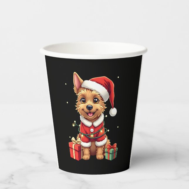 Funny Xmas Lighting Santa Border Terrier Dog Chris Paper Cups (Front)