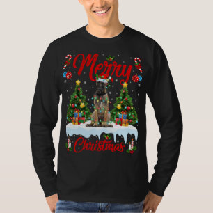 Funny Xmas Lighting Santa Hat Belgian Malinois Dog T-Shirt