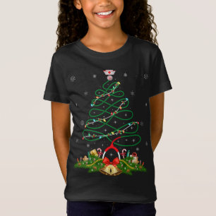 Funny Xmas Lighting Santa Hat Nurse Christmas Tree T-Shirt
