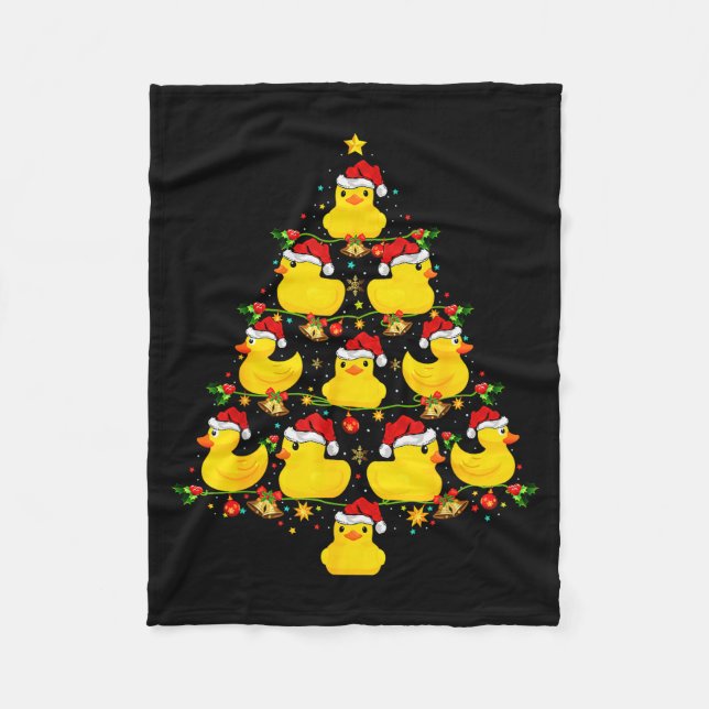 Funny Xmas Lighting Santa Hat Rubber Duck Christma Fleece Blanket (Front)