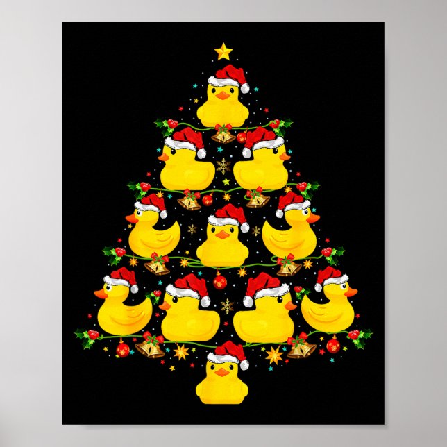 Funny Xmas Lighting Santa Hat Rubber Duck Christma Poster (Front)