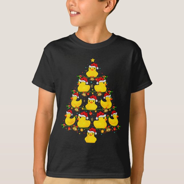 Funny Xmas Lighting Santa Hat Rubber Duck Christma T-Shirt (Front)
