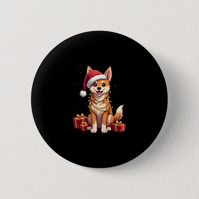 Funny Xmas Lighting Santa Hat Tamaskan Dog Christm 6 Cm Round Badge (Front)